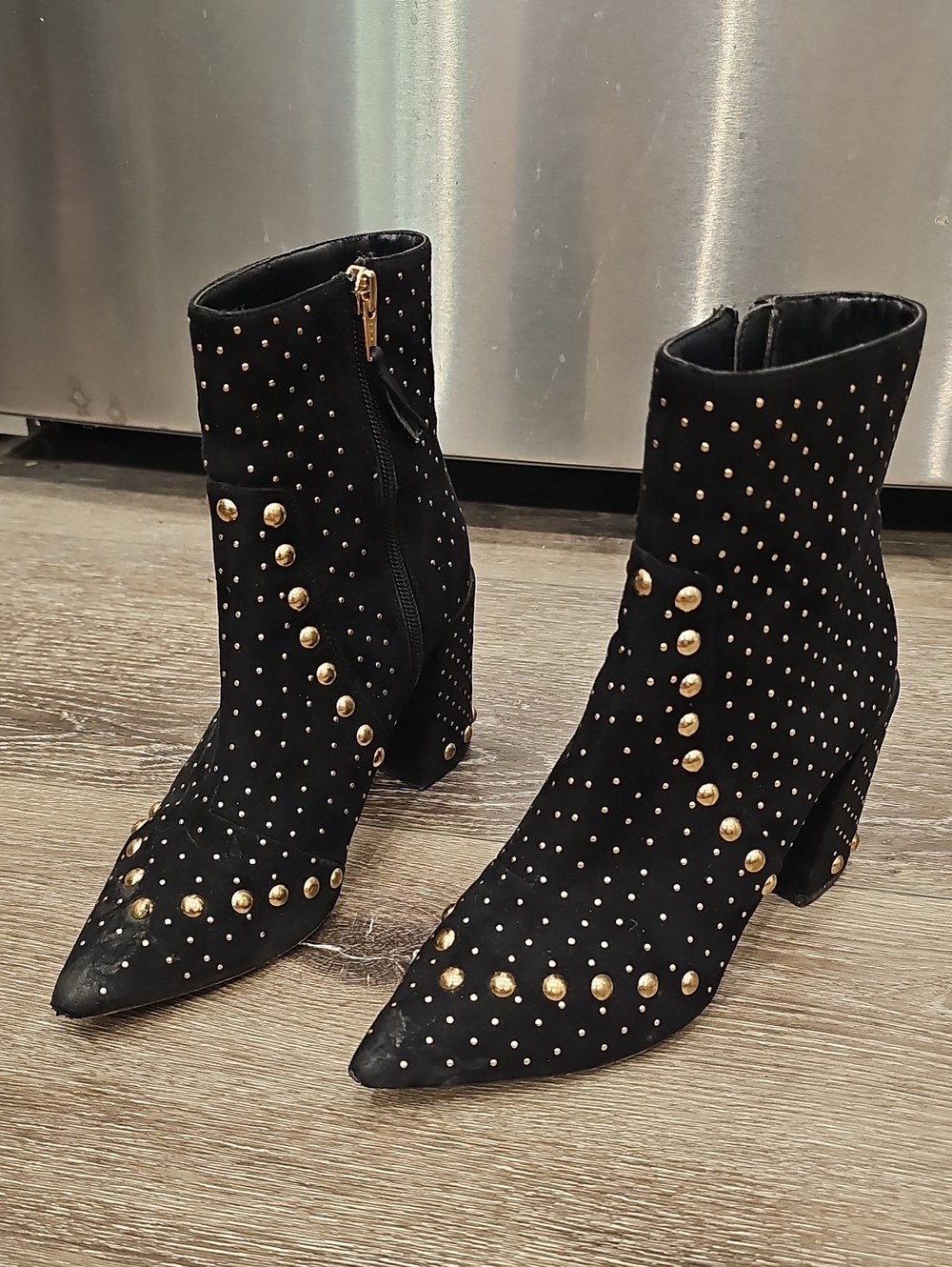 Topshop Black Suede Ankle Boots with Gold Studs Size 36